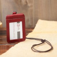 JOYIR Genuine Leather Card Holder Employee Name ID Card Cover Work Bank Card Holders with Neck Strap Lanyard for Student Office Card Holders