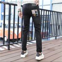 Jeans กางเกงยีนส์ยีนส์ยืด Estilo Coreano Masculino Calça De Vaqueiro Luxo Streetwear Preto Fino Estampado Clásico Casual Primavera Outono Novo Novo