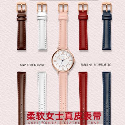 สายนาฬิกาหนังแท้สำหรับ Casio Citizen Fossil สายนาฬิกาธรรมดาสร้อยข้อมือผู้หญิงสีชมพูน้ำตาล14มม. 16มม. 18มม. 20มม.