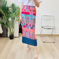 2023 Hot Miyake pleated  new summer large size hip-covering one-step skirt thin slit high waist slim skirt for women