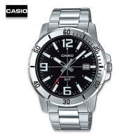 Velashop นาฬิกาข้อมือผู้ชายคาสิโอ Casio Standard สายสแตนเลส หน้าปัดสีดำ รุ่น MTP-VD01D-1ฺBUVDF, MTP-VD01D-1B , MTP-VD01D