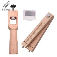 Bangqi เครื่องตัดสายหนังปรับได้ทำจากไม้พร้อมใบมีดตัดสายหนัง5ใบเครื่องมืองานฝีมือสำหรับตัดเข็มขัดหนังแบบทำมือ