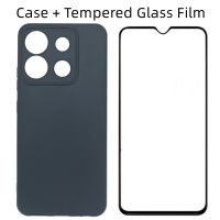 Infinix Smart 7 HD Phone Case Black Matte Soft TPU Back Cover with Tempered Glass Film