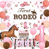 JOYMEMO ของตกแต่งงานปาร์ตี้วันเกิด Rodeo ครั้งแรกของ1st ตกแต่งวันเกิดของคาวเกิร์ลเวสเทิร์น-ฉากหลังของโรดีโอเค้กโรดีโอแรกของฉันบอลลูนรูปม้าป้ายบนเก้าอี้สูงสำหรับโรดิโอตะวันตก1st วันเกิด