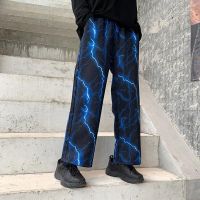 Summer Korean-StyleinsSuper Fire Lightning Printing HarajukubfWind High Street Wide Leg Pants Straight Casual Pants for Men and Women