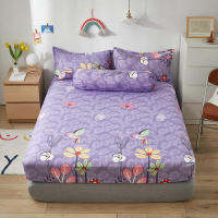 Bonenjoy ผ้าปูที่นอนสีม่วง King Size Flower Printed Bed Cover Double Size Couvre Lit Queen Fitted Sheet 180X200 (ไม่มีปลอกหมอน)