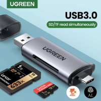 [ส่งไวจากไทย] UGREEN SD Card Reader USB 3.0 Type C OTG Memory Card Adapter Portable 2 Slots for TF SD Micro SD SDXC SDHC MMC RS-MMC Micro SDXC Micro SDHC UHS-I for macOS Windows Linux PC Laptop Smartphone