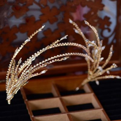 Baroque คริสตัล Rhinestone Tassel Leaf Hairband ผู้หญิงเจ้าสาวมงกุฎเจ้าสาวอุปกรณ์เสริม Crown Hairwear เครื่องประดับ