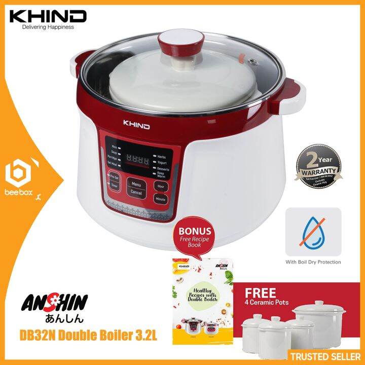 Khind 3.2L Double Boiler DB32N FREE 4 Ceramic Pot Lazada