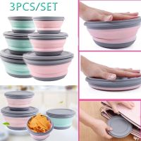 ETX3Pcs/Set Portable Silicone Folding Salad Dish Food Bowl For Kitchen Camping