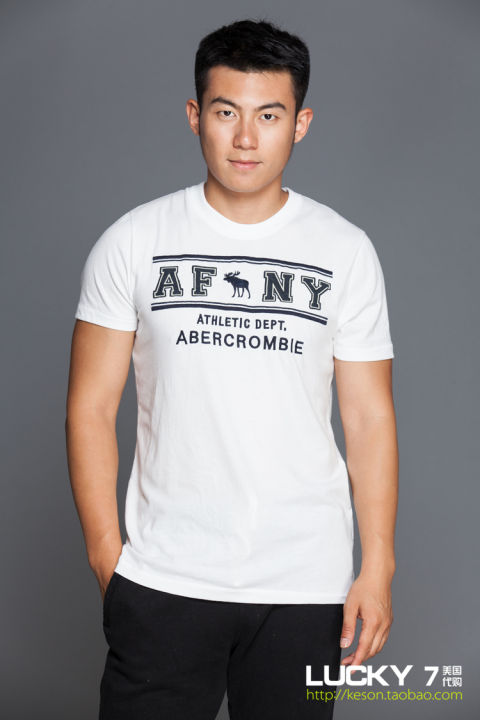 abercrombie-amp-fitch-เสื้อยืดคอกลมแขนสั้นผู้ชายแขนเสื้อครึ่งคอ