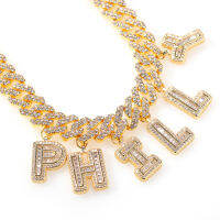 THE BLING KING Hiphop DIY Statement 12mm S-Link Miami Cuban Necklace Baguette Letter Pendant Ankle Jewelry Wholesale Own Style