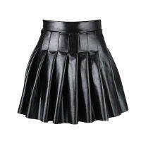 Womens PU Leather Miniskirts Side Zipper High Waist Flared Pleated Latex A-Line Skirt Rave Dance Bottoms Sexy Clubwear Skirts