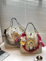 2023 ball chainˉSummer New Cat Embroidery Shopping Bag Large Capacity Handheld One Shoulder Crossbody Environmental Protection Bag