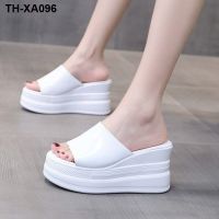 slippers women go out the summer of 2023 fish mouth high-heeled antiskid increased sponge thick bottom white wedge flip flops