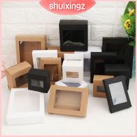 SHUIXINGZ 10ชิ้นสีวินเทจวันเกิดปาร์ตี้ของขวัญกล่องกระดาษคราฟท์ถุงใส่ของขวัญแฮนด์เมดหน้าต่างพีวีซีชัดเจนถุงห่อลูกกวาดกล่องของขวัญกระดาษ