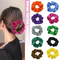 Vintage Silk Hair Scrunchies Elastic Hair Bands Solid Color Women Accessories Headwear Ties Girls Ponytail Hair Rope I5X8