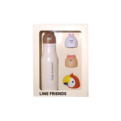 ขวดน้ำสแตนเลสคาเฟ่อเมซอน x เพื่อนไลน์ กระบอกน้ำลายการ์ตูน Bottle Stainless Cafe Amazon Line Friends VaniLand