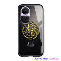 Serpens For OPPO Reno10 Pro 5G Gae Of Throns ชุดทีวีเคสโทรศัพท์หมาป่าสำหรับเด็กชาย Dargon สิงโต9บ้านตราสัญลักษณ์โลโก้ทองกระจกเทมเปอร์ปลอกฝาหลัง