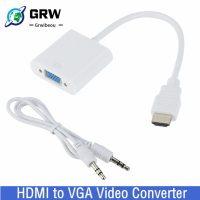 Grwibeou 1080P HDMI เข้ากันได้กับ VGA Video Audio Converter Adapter พร้อมแจ็ค3.5มม. สายสัญญาณเสียงสำหรับ PC แล็ปท็อปไปยัง HD Projector