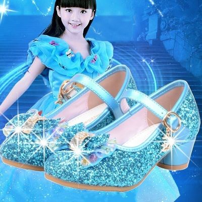 Children Princess Shoes for Girls Sandals High Heel Glitter Shiny Rhinestone Enfants Fille Female Party Dress Shoes