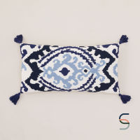 SARABARN Boho Cushion Cover With Tasselsr | ปลอกหมอนอิงมีพู่ ลายโบโฮ สีน้ำเงิน