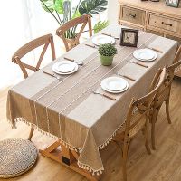【LZ】✟✺❅  Cotton Linen Tablecloths Wrinkle Free Anti-Fading Table Cloth Tassel Rectangle Indoor   Outdoor Dining Table Cover