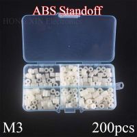 M3 200ชิ้น/เซ็ตตัวเว้นวรรคสำหรับบอร์ด Pcb แหวนรองแยกตัวแบบไม่มีเกลียว Abs สีขาว3/4/5/6/8/10สลักเกลียว