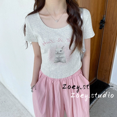 Zoey.Studio เสื้อครอป เสื้อยืด ชุดเซ็ทผู้หญิง เสื้อยืดคอกลม เสื้อยืด ผญสวย ๆ เวอร์ชั่นเกาหลี ผ้าคอตตอน ใส่สบาย เรียบง่าย 2023NEW A99J7LP 37Z230912