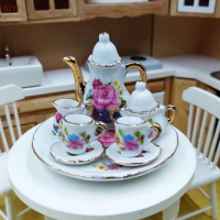 SIYI?Gift?Cheap? 8pcs 1:12 dollhouse Miniature dining Ware Porcelain จานถ้วยจานชาม