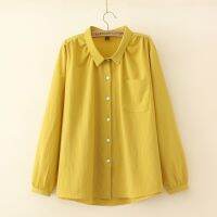 【มีไซส์ใหญ่】Plus Size Womens Long Sleeved Spring Autumn Blouses Ladies Office-wear A-line Female Tops Fashion XL-4XL Red Yellow Top