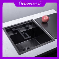 BROONPRE  อ่างล้างจานในครัวสีดำแบบซ่อน,อ่างล้างจานขนาดเล็กบาร์อ่างล้างจานสแตนเลสสำหรับระเบียงอ่างล้างจานในครัวสีดำแบบซ่อน