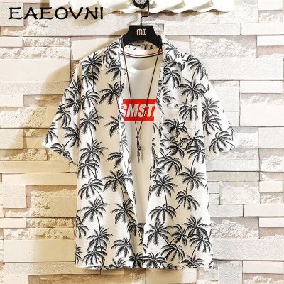 ZZOOI EAEOVNI Print Brand Summer Mens Beach Shirt Fashion Short Sleeve Floral Loose Casual Shirts Plus Asian SIZE M-4XL 5XL Hawaiian