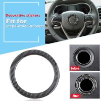 Car Steering Wheel Logo Frame Sticker Decor Carbon Fibre Ring Panel Trim Fit For Jeep Grand Cherokee 2011 2020 Auto Accessories