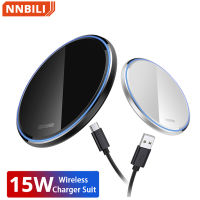 15W10W Wireless Charger Pad กระจกโลหะการชาร์จเหมาะสำหรับรองรับ Xiaomi Samsung Wireless Charging Phones