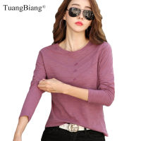 Long Sleeve Women Bamboo Cotton Casual Solid T-shirt Spring 2022 Female Loose Fashion Button T Shirts O-neck Green Purple Tops