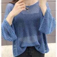 2022 New Oversize Single/two-piece Autumn and Summer Ice Silk Knitted Sunscreen Blouse Trumpet Mesh Blouse with Thin Holes