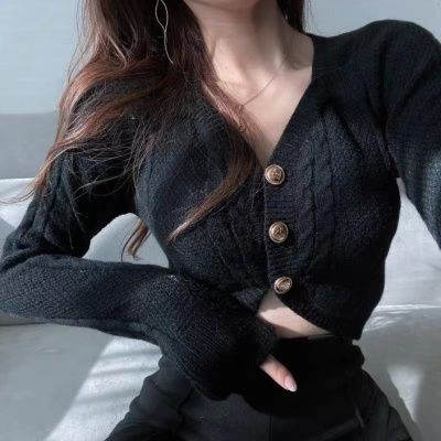 ZAWFL Korean Style Outwear Vintage Knitted Sweaters Women Crop Top Long Sleeve Sweater Single-breasted Cardigans 2022