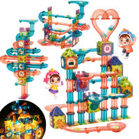 เด็ก DIY Magnetic Building Block Designer แม่เหล็กเขาวงกต Race Run Ball Marble Track ช่องทางสไลด์อิฐการศึกษาของเล่นสำหรับเด็ก