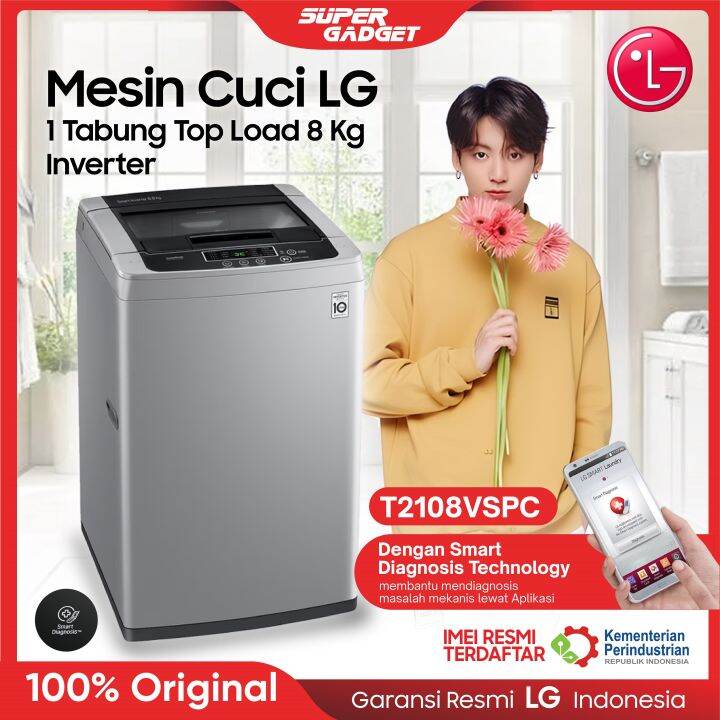 LG Mesin Cuci 8 Kg T2108VSPCK Top Loading Smart Inverter Motor Mesin ...