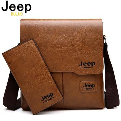 JEEP BULUO กระเป๋าผู้ชาย2ชิ้น/เซ็ตใส่เอกสารหนังธุรกิจกระเป๋าสะพาย Crossbody กระเป๋าลำลองผู้ชายแบรนด์ที่มีชื่อเสียงการจัดส่งลดลง