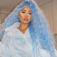 EEWIGS Light Blue Synthetic Lace Front Wigs With Natural Hairline Buns Heat Resistant Loose Wave Wigs for Women Make Up Party Gift ของขวัญ