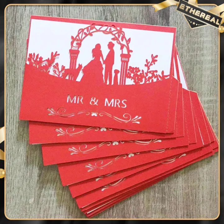 hot style ☃10pcs Vertical Laser Cut Invitations Cards Kits for Wedding
