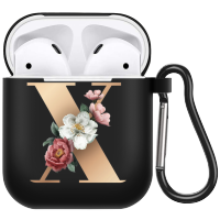 【Online】 One Retail เคสอักษรตัวย่อลายดอกไม้น่ารักสำหรับ Airpod 2 1เคสซิลิโคนฝาครอบหูฟังไร้สายสีดำด้าน