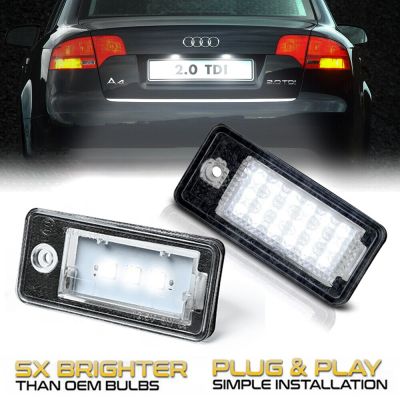 2ชิ้นข้อผิดพลาดสีขาวฟรี LED 6000K ไฟโคมไฟป้ายทะเบียนสำหรับ Audi A4 B6 B7 Q7 4L A3 8P A6 C6 A5 8F A8 D4 S3 S4 RS4 6ชิ้น