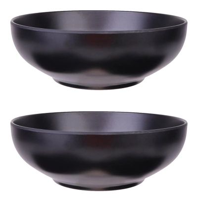 2Pcs Japanese Style Ramen Bowls Stylish Food Container Black Noodle Bowls Black Imitation Porcelain Japanese Ramen Bowl