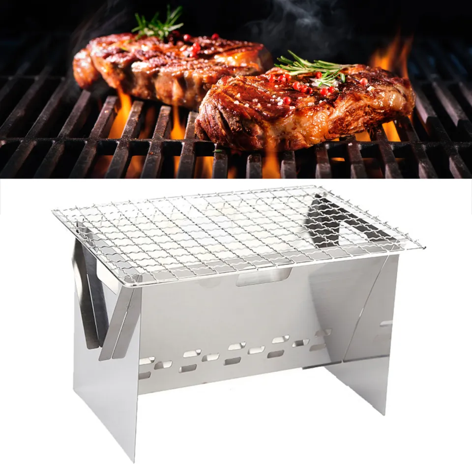 Portable Folding BBQ Grill Heating Stoves Multifunction Camping Barbecue  Grill Rack Net Firewood Stove Stainless steel BBQ Grill