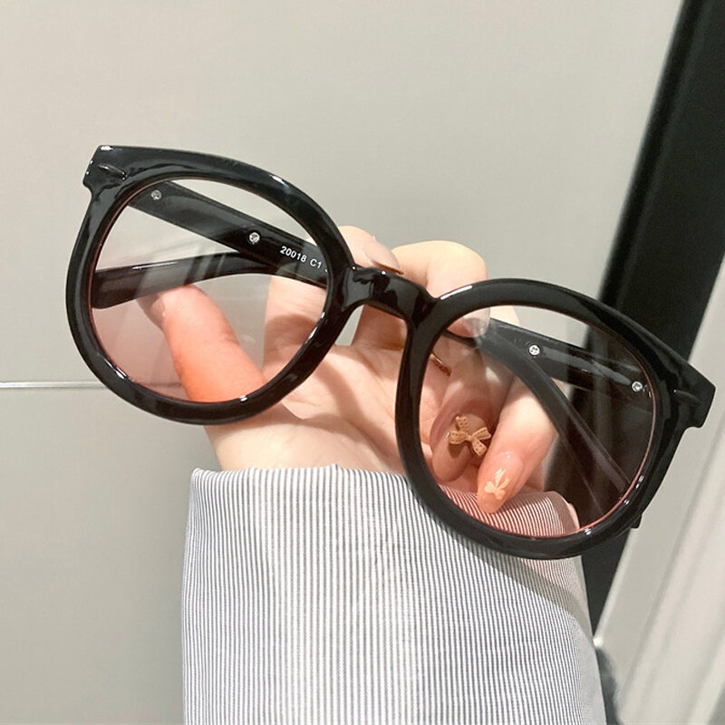 Kecerunan Blush Cermin Wanita Myopia Kaca Korea Versi Hitam Bergaya Bingkai Plain Solek Artifak Bingkai Mata Pusingan Muka Ptq