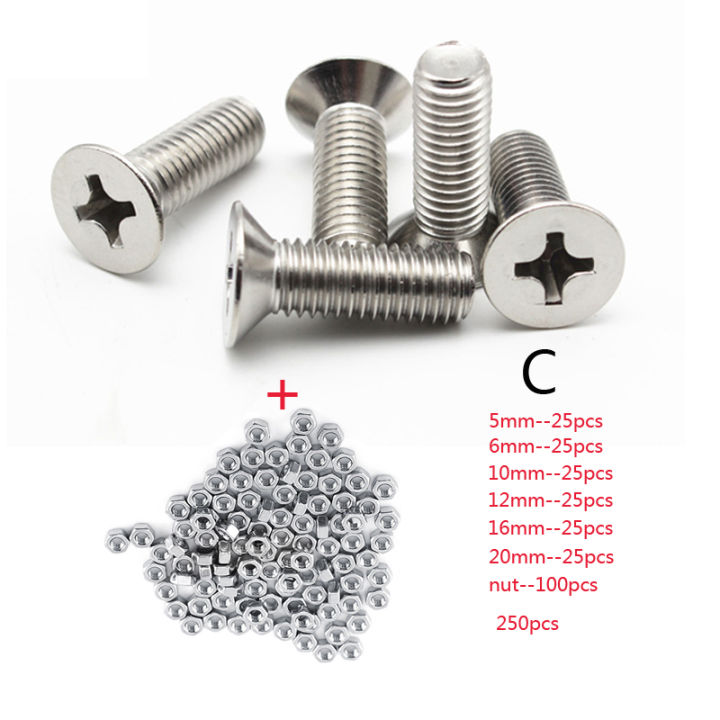 250pcset-a2-stainless-steel-m3-capbuttonflat-head-screws-sets-phillips-hex-socket-bolt-with-hex-nuts-assortment-kit-mayitr