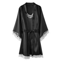 Large Size 3XL Bathrobe Set Satin Twinset Robe Suit With Lace Summer V-Neck Nightgown Chemise Sleepwear Long Sleeve Loungewear